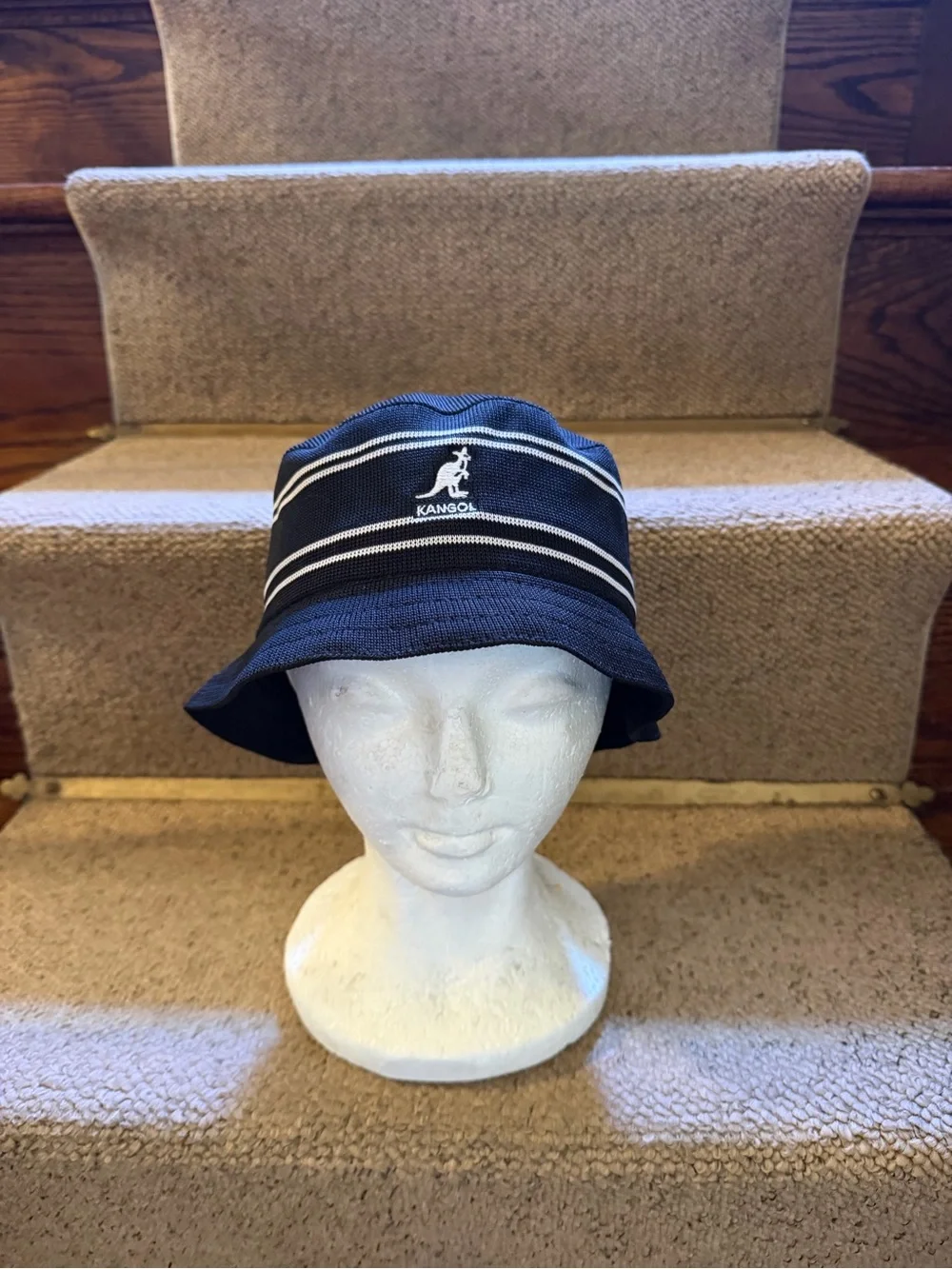 Kangol Black Bucket Hat with White Stripes